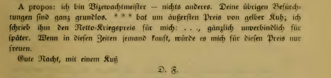 Brief vom 18. April 1915, Ausgabe von 1920: Name und Preis sind durch Auslassungszeichen ersetzt.